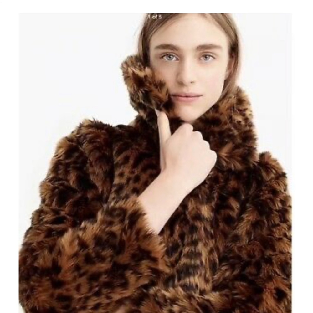J. Crew Leopard-Print Faux-Fur Pea Coat in Brown and Black